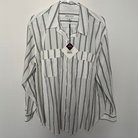 Ava & Viv Tops - AVA & VIV WHITE BUTTON DOWN SHIRT WITH BLACK STRIPES NWT